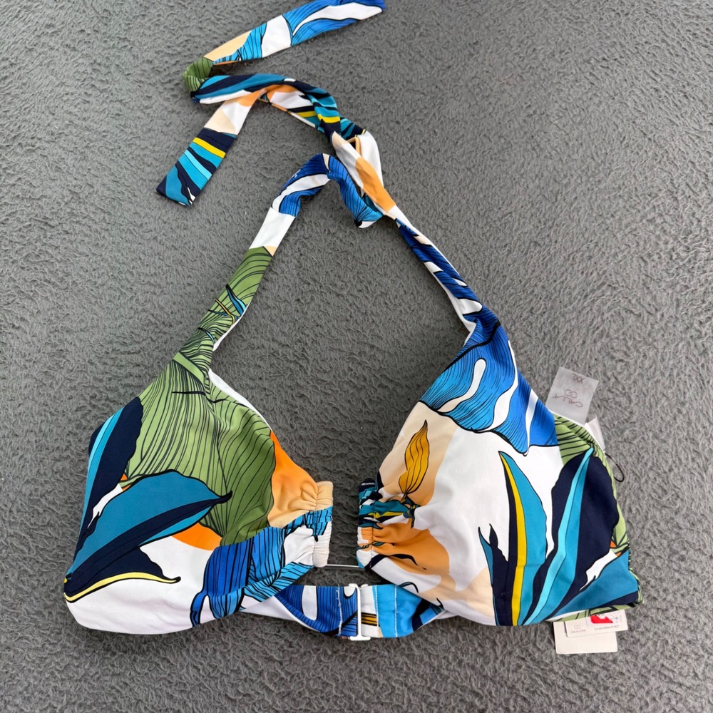 CALIA Ubar Halter Bikini Top Womens XXL White Botanical Print WSA15203PRT